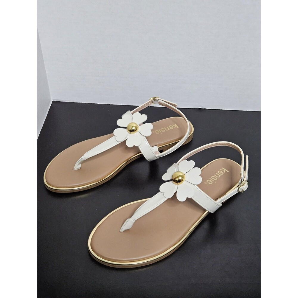 Sz 8.5 - NWOT Kensie Flower Thong Sandals Flats White